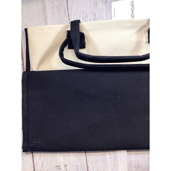 NEW Monogrammed Letter J Black/Creme Canvas Tote Bag Zipper Top Design Brand - Picture 7 of 8